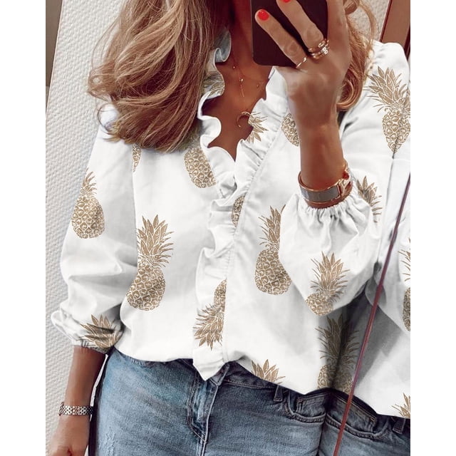 Camisa plisada de manga larga para mujer de primavera y verano Camisa de mujer