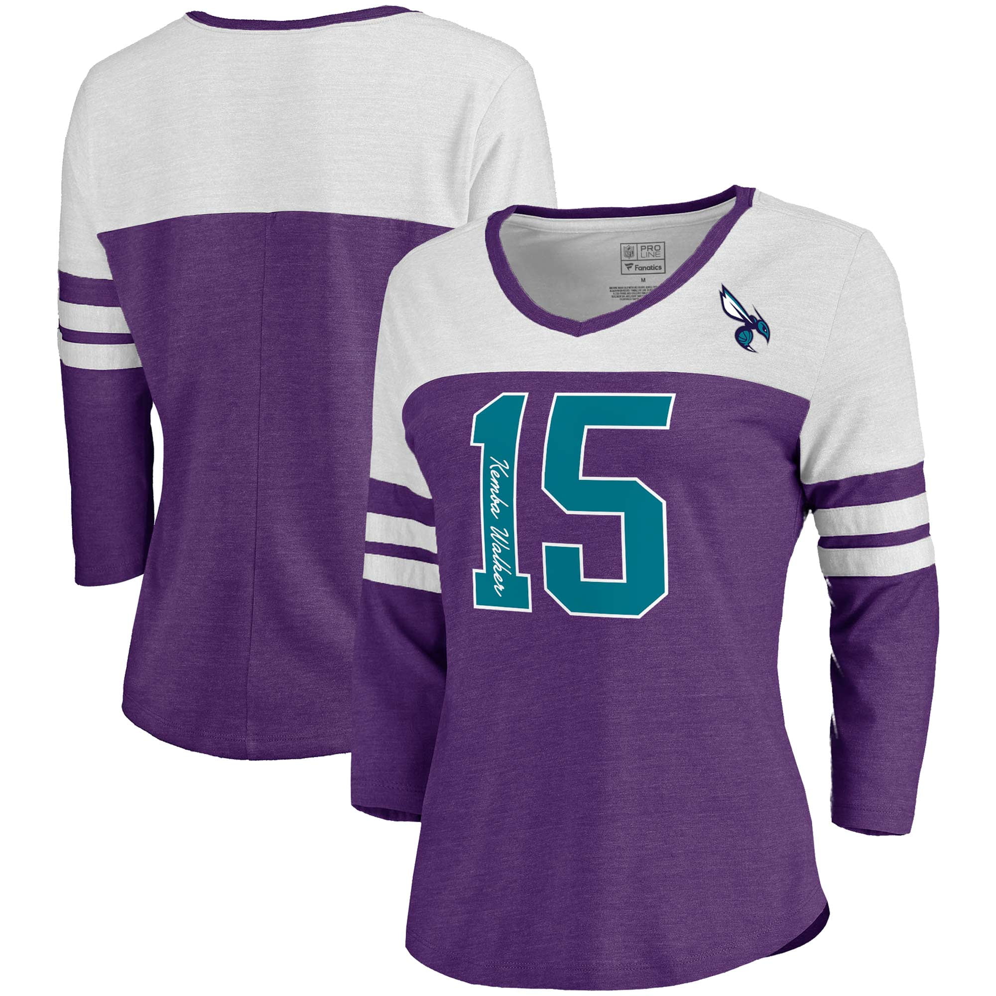 Kemba Walker Charlotte Hornets Fanatics Branded Women&amp;#39;s Starstruck Name &amp; Number Tri-Blend 3/4-Sleeve V-Neck T-Shirt