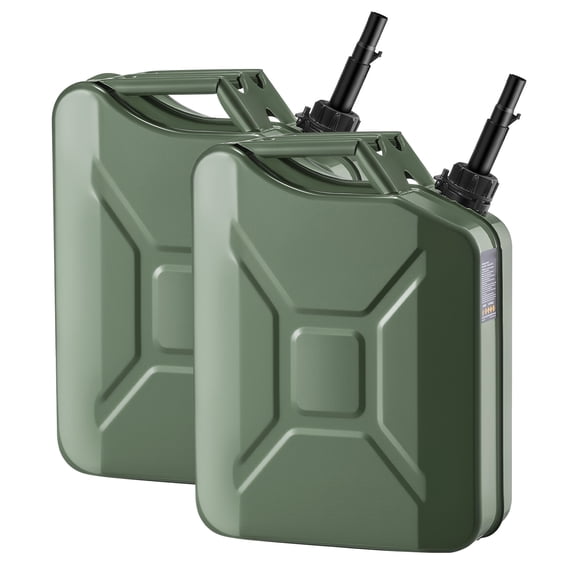 KFFKFF Metal Fuel Container, 5.3 Gallon, Fuel Jerry Can with Spout and Comfort Handle, 6 L/min Max Flow Rate, Leakproof, Green, 2 Packs