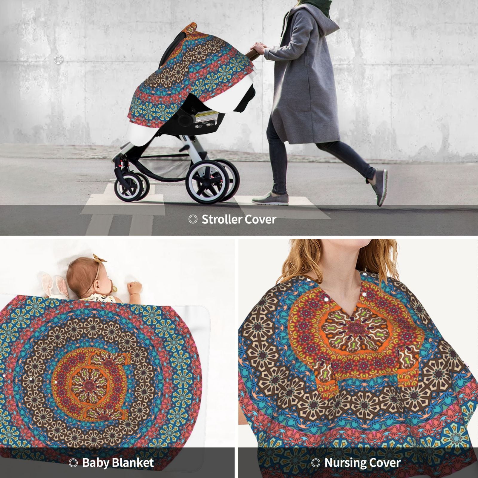 Car Seat Cover Baby - Mandala (3) Breathable Infant Car Seat Cover for Baby Carseat, Lightweight Comfort Baby Essentials Must Haves Newborn Stuff for Girl Boy