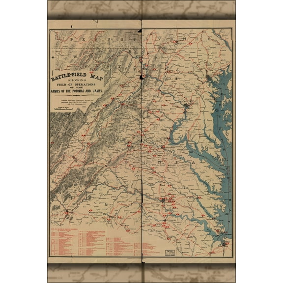 24"x36" Gallery Poster, civil war Map of Virginia and Maryland