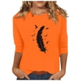 thumbnail image 1 of Wanfds Hauts de Mode Orange pour Femmes Tendance 2024 Col Rond Manches Trois-Quarts m, 1 of 5