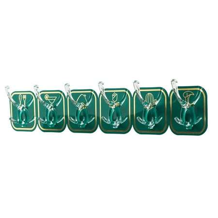 

6-Hook Self Adhesive Hooks Free Combination 6-Hook Organizer for Wall Door Ceiling Corners Green
