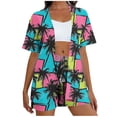 thumbnail image 2 of Gamivast Summer Sets Women 3 Piece Outfits Floral Dragonfly Print Kimono & Shorts with Tank Top Vacation Suits Boho Beach Cover Up Hawaiian Holiday Matching Set, 2 of 5