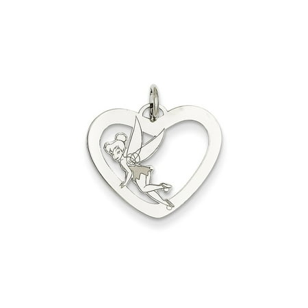 Tinkerbell Heart Charm - Solid 925 Sterling Silver Disney Tinker Bell Heart Pendant Charm (20mm x 20mm)