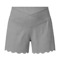 thumbnail image 5 of Costeam Womens Maternity Ribbed Shorts V Cross Over Belly Support High Waist Scalloped Wave Hem Slim Fit Stretch Soft Breathable Knee Length Pregnancy Lounge Bottoms, 5 of 9