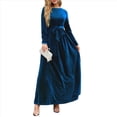 thumbnail image 2 of Vestido Elegante de Terciopelo con Cinturón, Plisado, de Larga, para Cóctel, Formal, Boda, Invitada, Corte A Azul XXL, 2 of 9