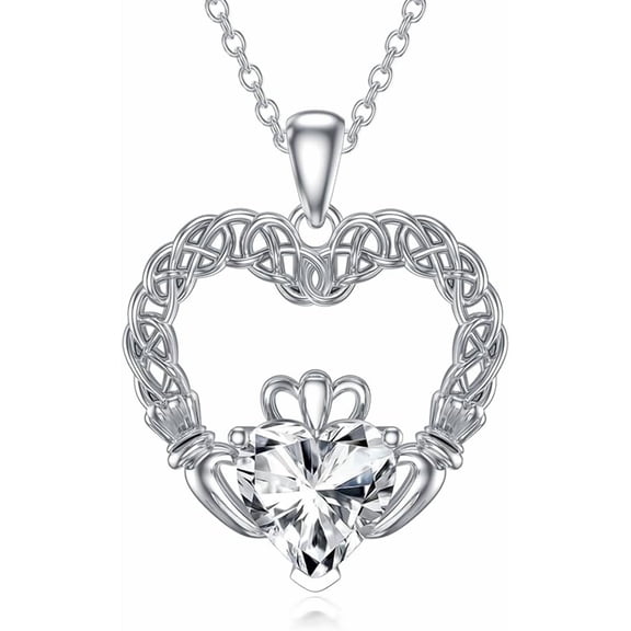 AOBOCO Irish Claddagh Necklace Sterling Silver Claddagh Heart Necklace with Synthetic Birthstone Gift for Women