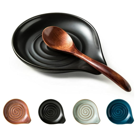 Spoon Rest,6.1” Large Ceramic Spoon Rest For Kitchen Countertop Decor,Heat Resistant Cooking Utensils Tray,Coffee Spoon Rest,Black Kitchen Spoon Rest For Spoon Ladle Spatula