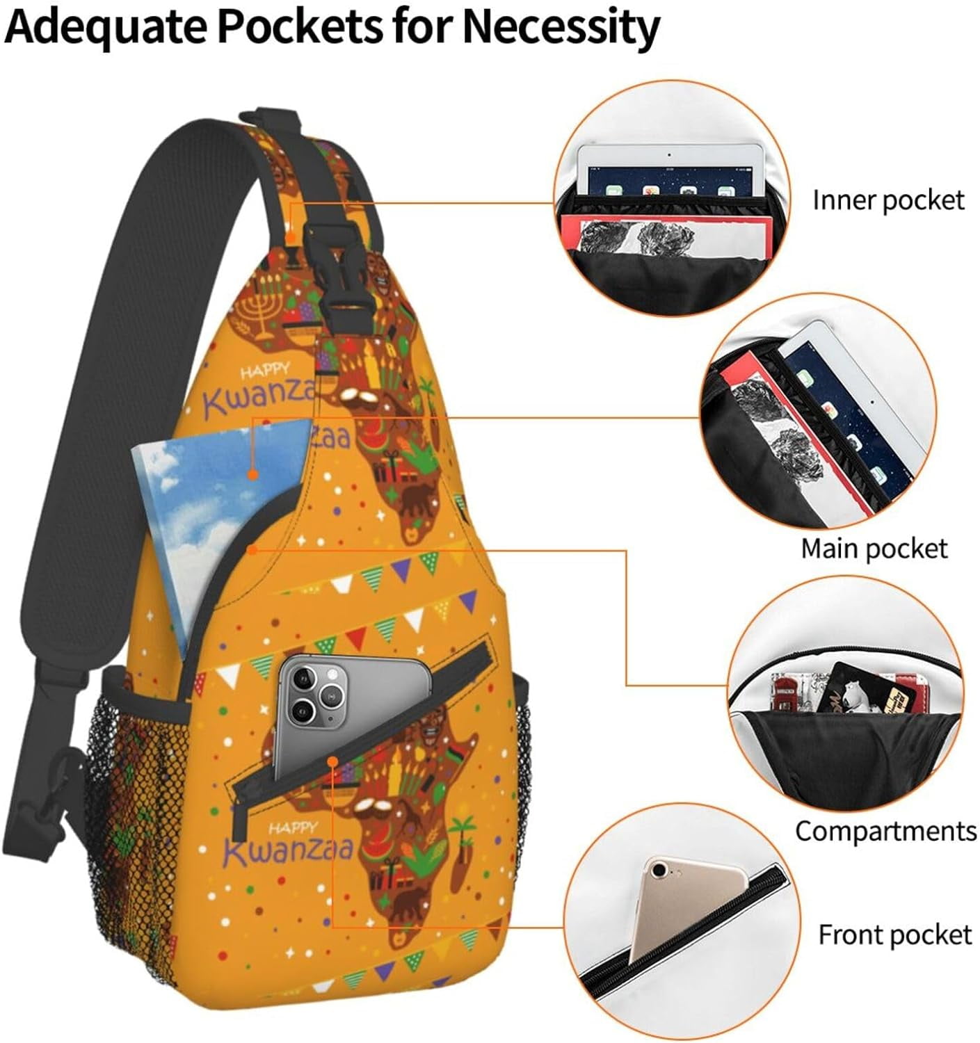 Happy Kwanzaa African Heritage Holiday Sling Bag Crossbody Hiking Travel Chest Bags Backpack Shoulder Daypack for Women Men