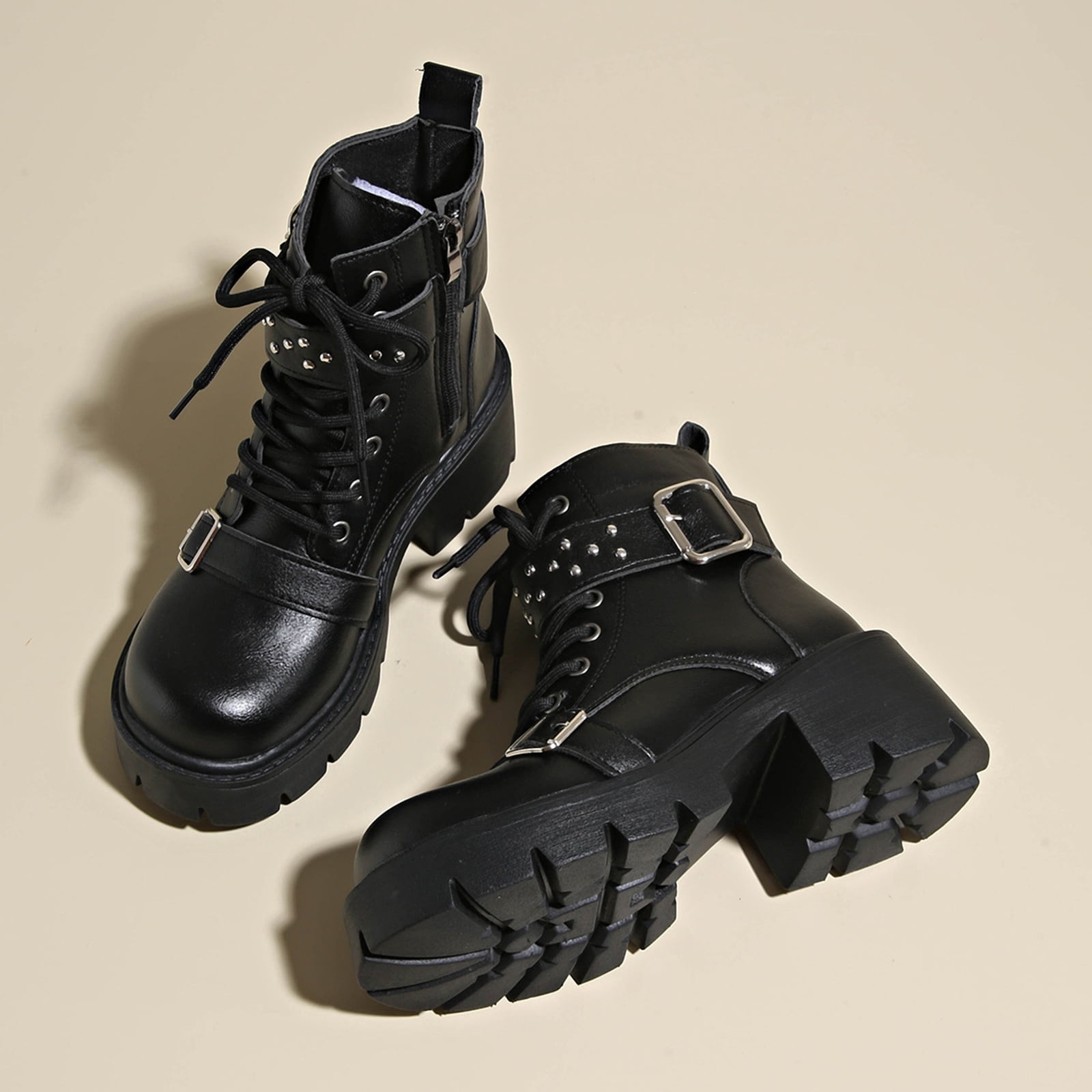 Women's Combat Boots Lace up Causal Platform Ankle Booties Chunky