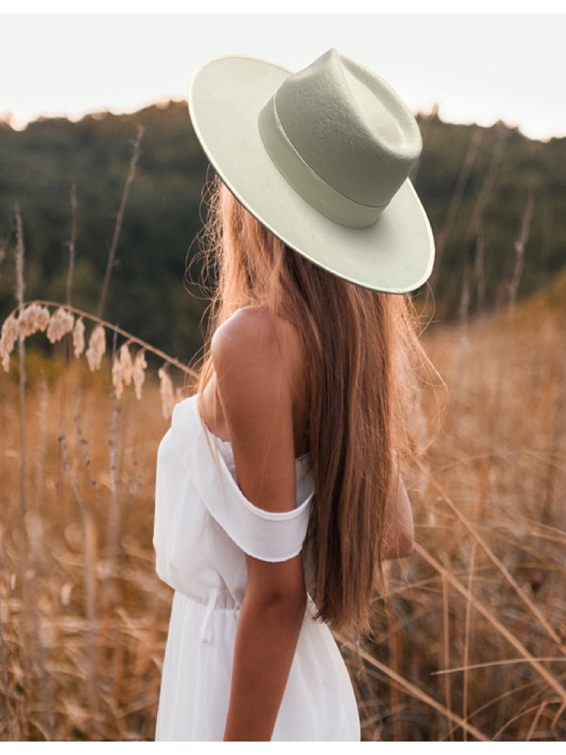 Wide Brim Wool Felt Light Color Fedora Hats Rancher Hats  display picture 3
