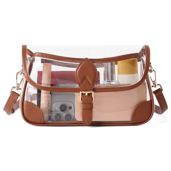 Women’s Clear PVC Baguette Bag with Adjustable & Detachable Strap, Small Shoulder Crossbody Purse for Stadium Events