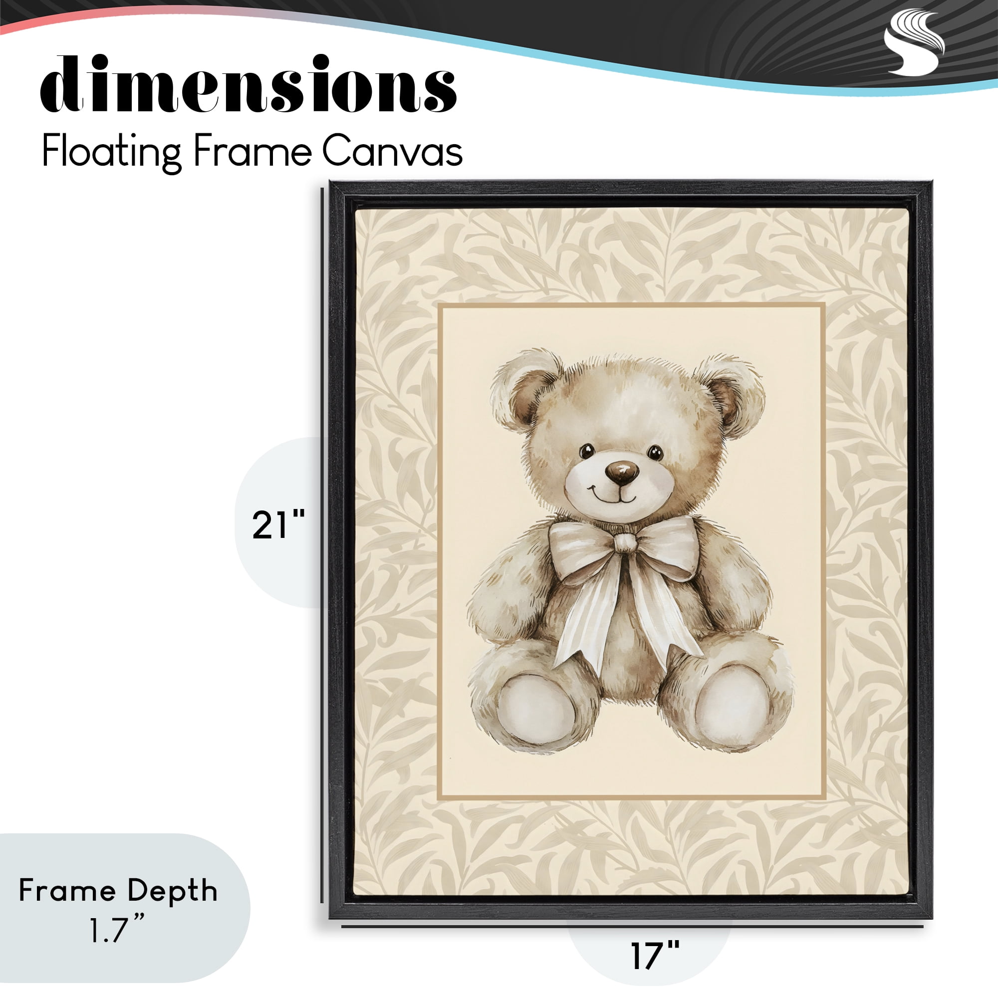 Stupell Industries Beige Teddy Bear and Border Black Framed Floater Canvas Wall Art, design by LSR Design Studio