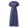 thumbnail image 6 of GZWYHT Summer Dresses,Dresses for Women 2025 Women's Summer Casual Flutter Short Sleeve V Neck Smocked Elastic Waist Tiered Midi Dress Midi Dresses,Flowy Dresses,Blue Dress,Petite Dresses XL, 6 of 6