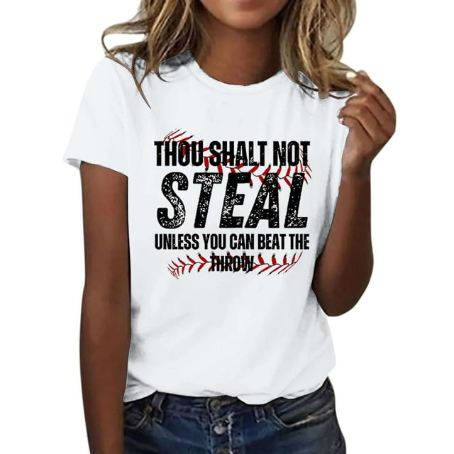 T-Shirt à Manches Courtes pour Femmes Soldes T-Shirt en Chiffon pour Femmes Tu Ne Voleras Pas à Moins Que Tu Puisses Battre le Lancer T-Shirt à Manches Courtes Col Rond Imprimé Baseball Amour pour Femmes