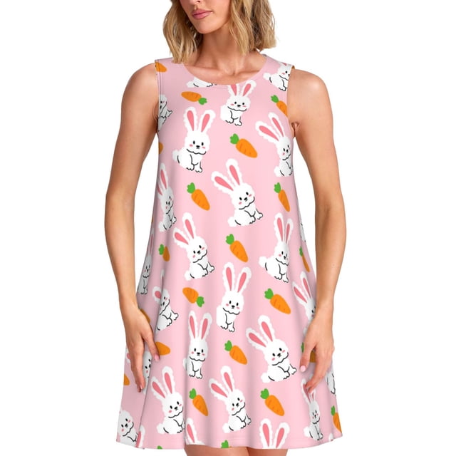 Balery Rabbit And Carrot Vestidos de verano para mujer con estampado: vestido holgado sin mangas, vestido playero informal y cómodo para días calurosos.