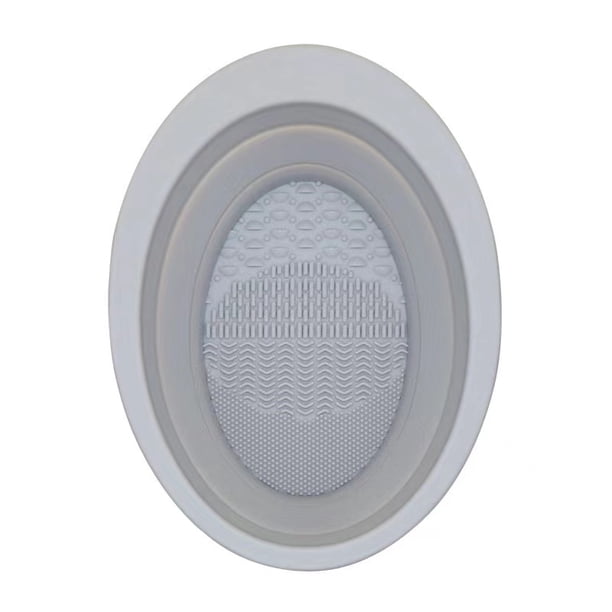 Recipiente para limpiar brochas de maquillaje, almohadilla de silicona plegable, almohadilla de limpieza para polvos, ovalada