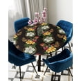 thumbnail image 5 of Round Tablecloth with Elastic Tropical Plant Flowers Parrot Red Ginger Flower Hibiscus Waterproof Stain-proof Table Cover Wipeable Fitted Table Cloths for 55"-60" Round Tables Dining Kitchen, 5 of 6