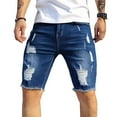 thumbnail image 2 of tasrioml Men Denim Shorts Straight Tapered Legs Ripped Holes Design Knee-Length Shorts Versatile Style Short Jeans, 2 of 8