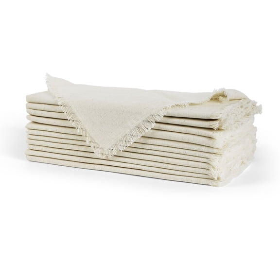 Fingercraft Fringe Napkins, Cotton Blend 12 pack Frayed Hem, Soft and High Absorbency for Everyday Use Hotel Wedding Christmas 20 x 20in Ivory