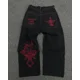 thumbnail image 1 of Pantalones vaqueros casuales con estampado de patrón simple de estilo hip-hop de Harajuku, pantalones deportivos diarios retro de patineta para hombre, pantalones de pierna ancha de diseño Y2K, 1 of 3