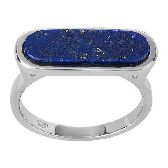 Silverly Women's 925 Sterling Silver Simulated Lapis Lazuli Blue Gemstone Capsule Shaped Ring