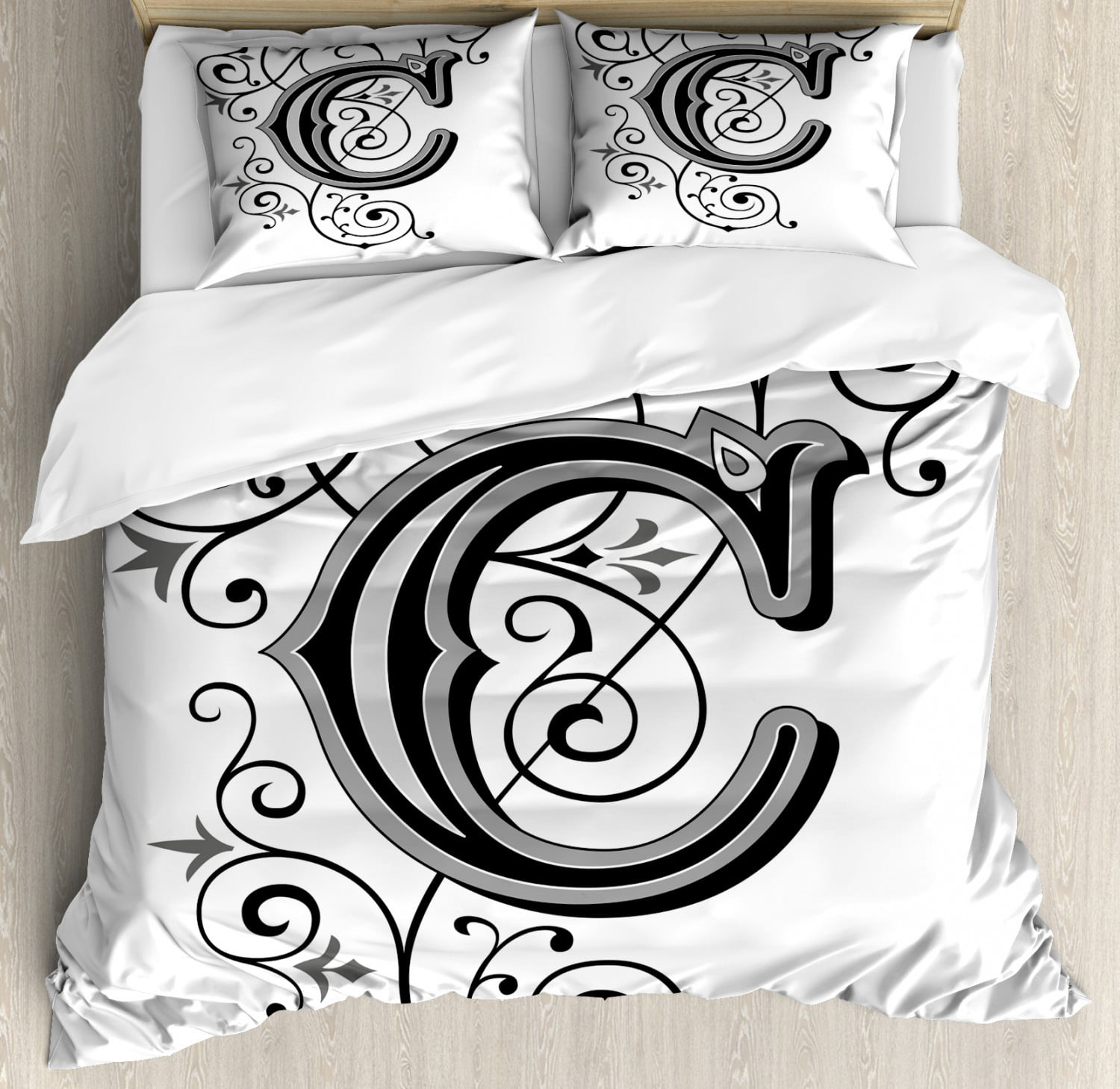 Letter C Duvet Cover Set Victorian Inspired Gothic Style Capital