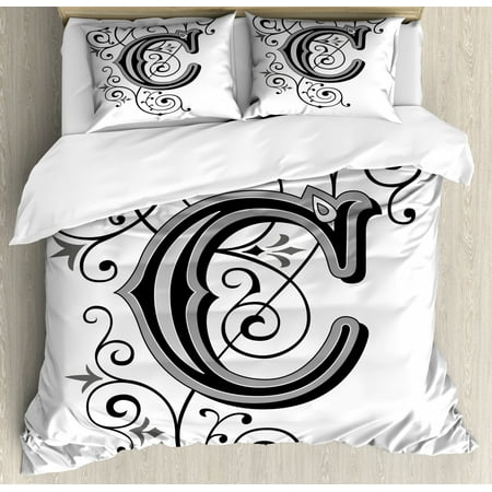 Letter C Duvet Cover Set Victorian Inspired Gothic Style Capital