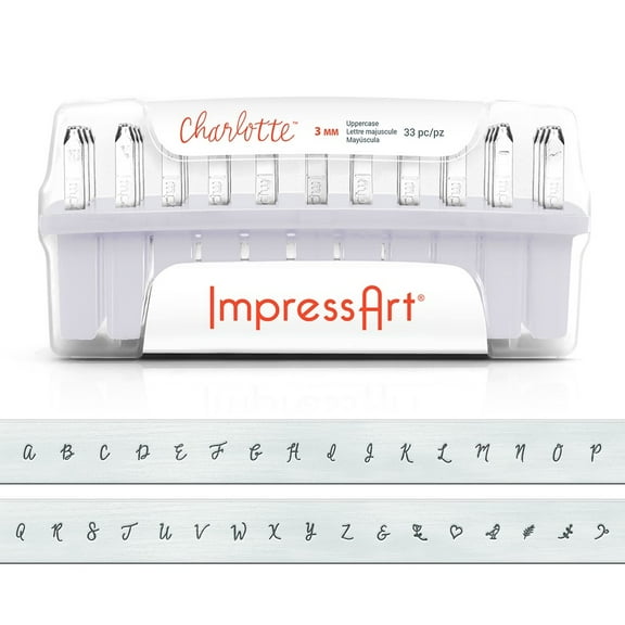 ImpressArt Metal Punch Stamp Set, Uppercase Alphabet, Charlotte 3mm, 33 Piece Set, Steel