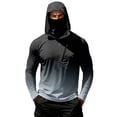 thumbnail image 2 of Men's Ombre Print Hooded Long Sleeve Sun Shirt - Fashionable Gradient Pullover with Built-in Face Mask & Zipper Pocket - UPF 50+ Quick Dry Athletic Top for Fishing, Hiking & Summer 2026 Black L, 2 of 7