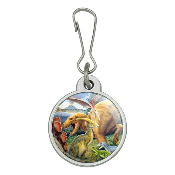 Dinosaurs Jurassic Collage T-Rex Stegasaurus Jacket Handbag Purse Luggage Backpack Zipper Pull Charm