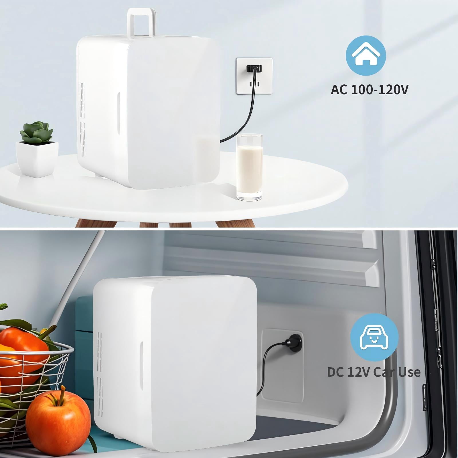 10L Mini Fridge, 10 Liter/15 Cans Mini Fridge for Bedroom, 110V AC/ 12V DC Thermoelectric Cooler and Warmer, Portable Mini Fridge for Skincare, Makeup, Drink, Car, Office, Bedroom, Dorm, White