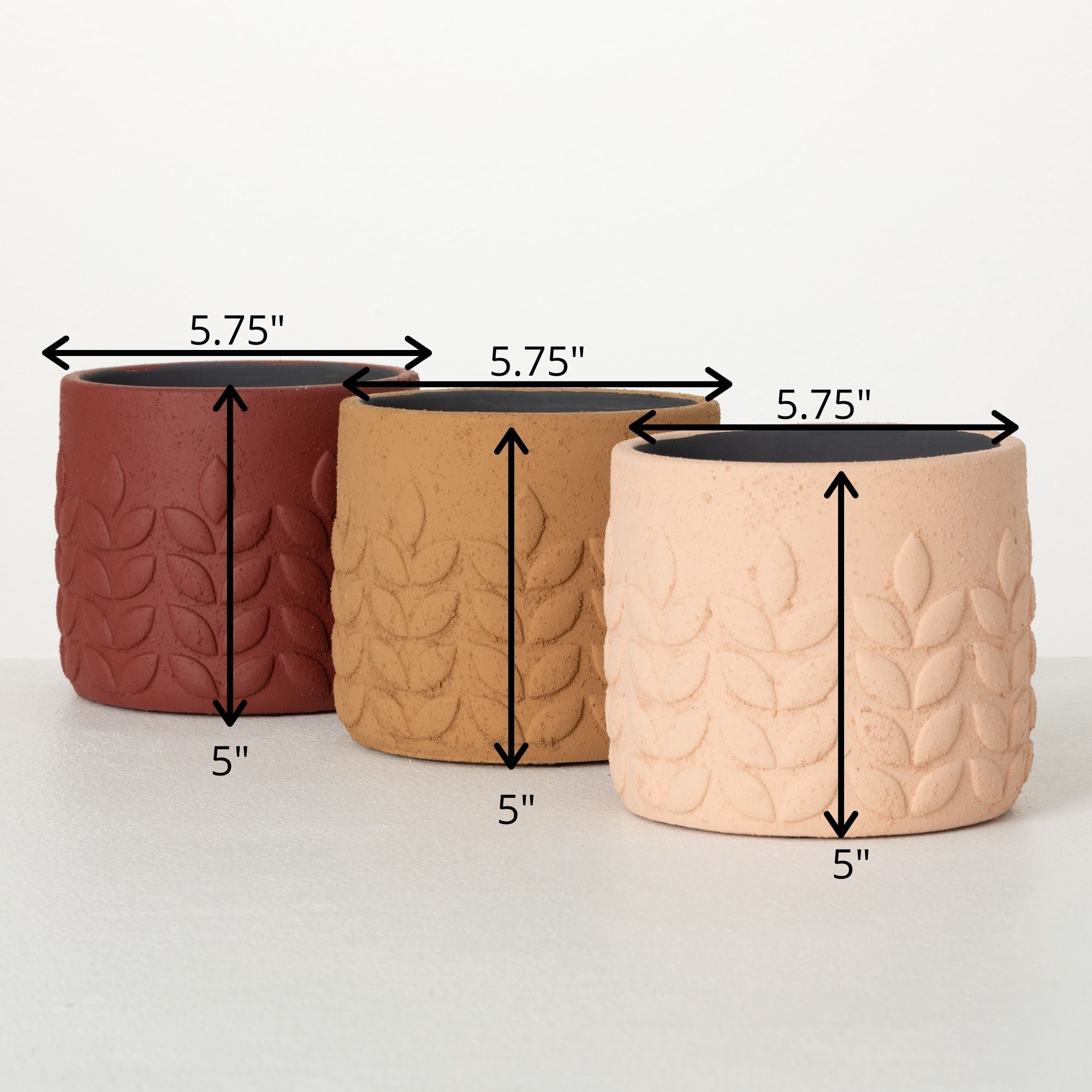 5.25"H Sullivans Modern Leaf Desert Toned Pots Set of 3, Multicolored