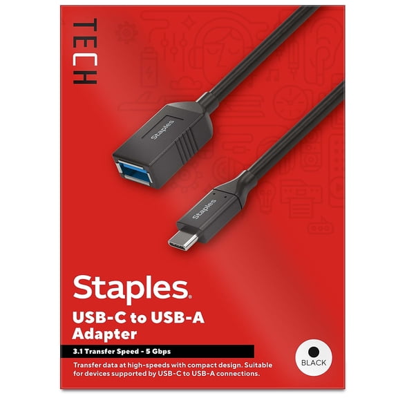 Staples TECH USB-C to USB A Audio/Video Adapter Male to Female Black (ST62385)