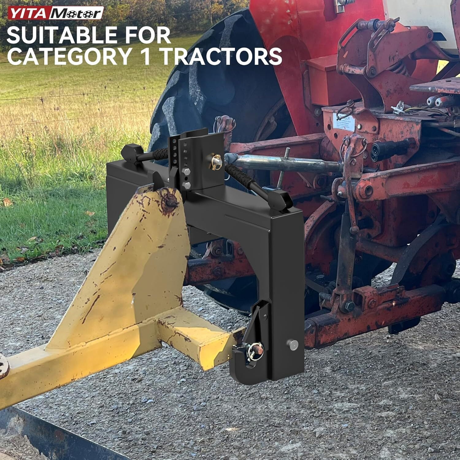 Uforic Category 1 Tractor 3 Point Quick Hitch, 3000 LBS Heavy Duty 3-Point Hitch Adapter with 5-Position Adjustable Hook & 2 Inch Trailer Receiver, Black