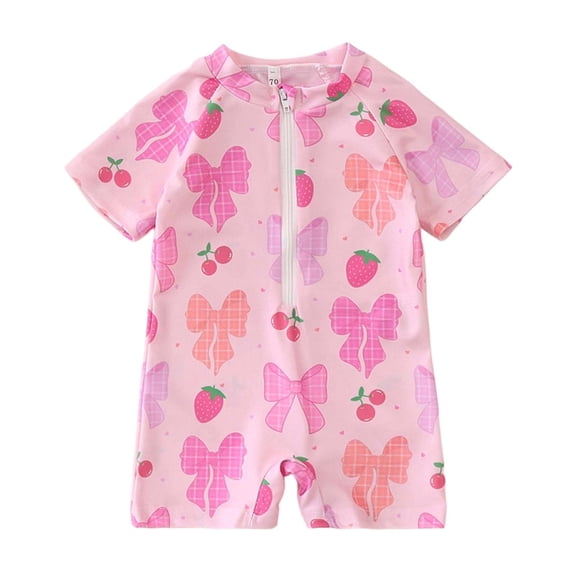 NordicNest Girls One Piece Swimsuit – UPF 50 Toddler Bathing Suit Bowknot Front Zip, Modest Kids Swimsuit, Traje de Baño Niña #005 Pink 70