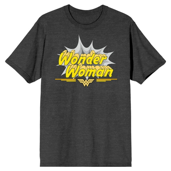 Wonder Woman Comic Title and Logo Men's Charcoal Heather Graphic Tee-Medium