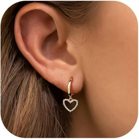 14K Real Gold Plated Huggie Hoop Earrings For Women S925 Sterling Silver Hypoallergenic Small Gold Hoop Earrings Cz Heart Pearl Dainty Charm Drop Dangle Earrings Jewelry Gift[Z1219]