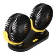 thumbnail image 2 of Ventilador de coche con doble cabezal USB, aire acondicionado portátil, ventilación automática, 12V, negro y amarillo, 2 of 5