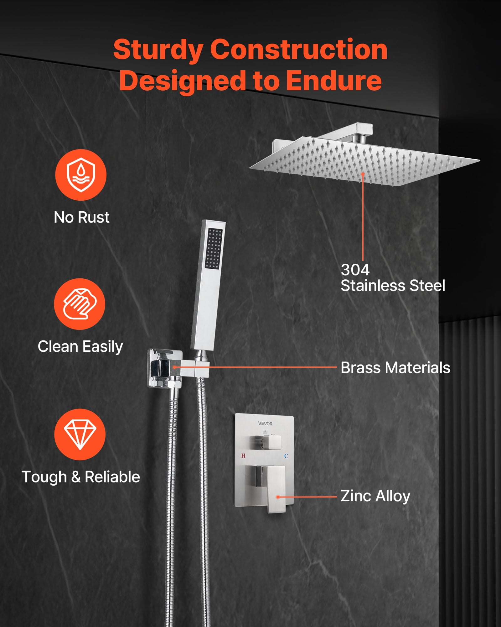 VEVOR Shower Faucet Set, Rainfall Bathroom Shower System with 10-Inch Square Rain Shower Head and Handheld Spray, Wall Mounted Bath Fixtures with Brass Valve and Trim Kit, Brushed Nickel
