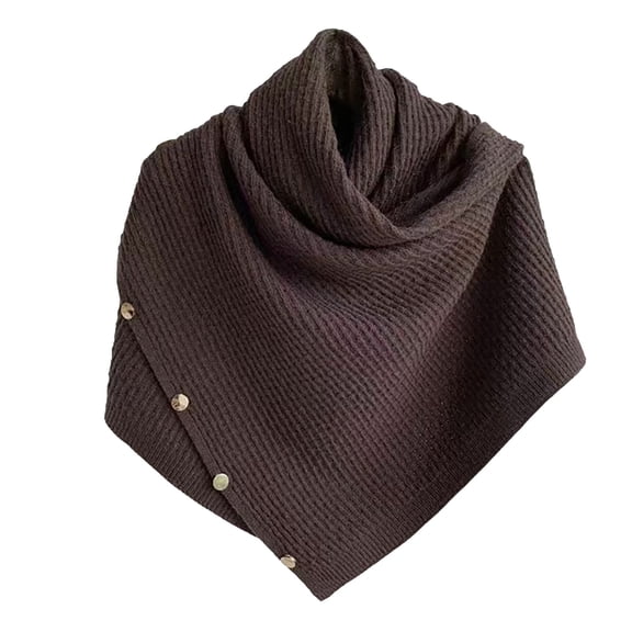 LIZUOJUN Women's Knit Poncho Shawl Button Detail Asymmetrical Hem Fall Winter Topper Knitted Elegant Shawls Cape for Fall Winter for Layering Coffee A