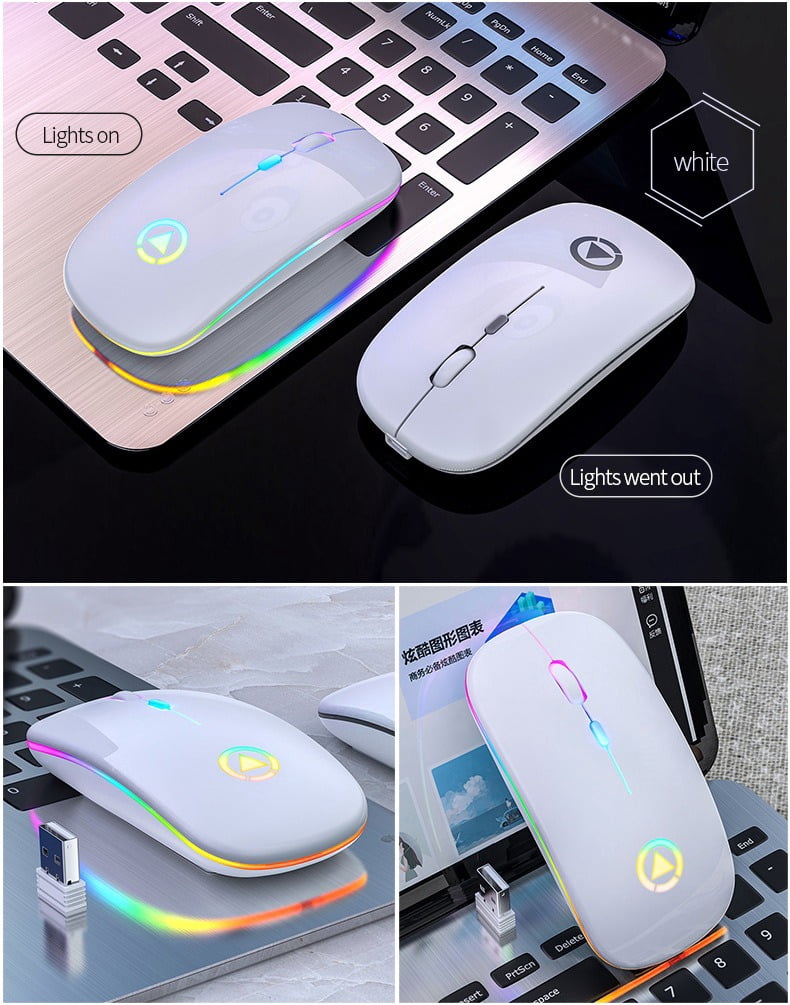 YinDiao A2 Rechargeable Silent Wireless Mouse, Dual Mode Bluetooth & 2.4G, RGB Breathing Light, Ergonomic Quiet Click Mice for Laptop, PC, Computer, Office and Home (Black)