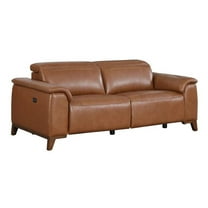 Bowery Hill Top Grain Leather Power Reclining Sofa in Brown/Mocha Legs