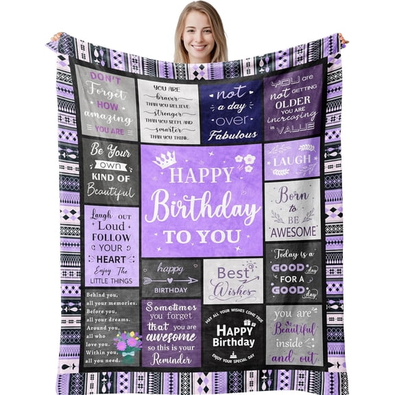 Birthday Gifts for Women Friendship Teen Girls Unique, Mom Sister Grandma Birthday Gifts Ideas, Happy Bday Decorations Purple Throw Blanket 60"X50"
