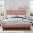 thumbnail image 3 of SHA CERLIN Pink Queen Size Platform Bed Frame with Velvet Vertical Channel Headboard, Adult, 3 of 9