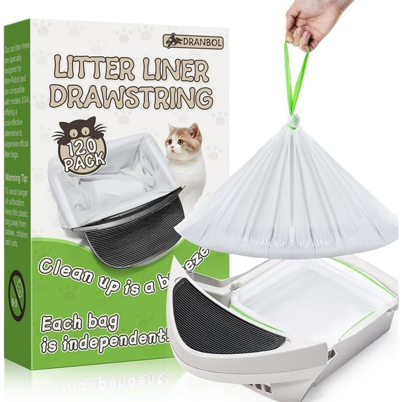 AIR-Cat Litter Box Bags Self Cleaning Litter Box Liners, 120 Count Jumbo Thickening Large Litter Robot 3/4 Waste Bag Kitty Litter Liners, Heavy Duty Cat Litter Box Liner Bags for Litter Robot 3 & 4