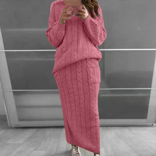 Dvkptbk Chandails pour Femmes Chandail à Col Rond pour Femmes à Manches Longues Pantalon à Jambe Grand Fente de Couleur Coupe Ample Ensemble de Chandail à la Mode Vêtements en Liquidation