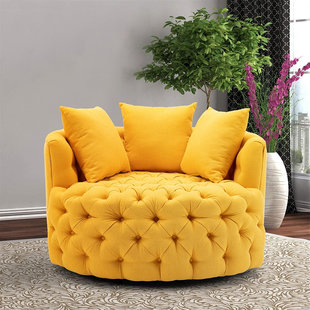 Kepooman Modern Akili Swivel Accent Chair for Hotel Living Room, Leisure Upholstered Half-Moon Metal Shaped Base Shell Chairs, Yellow Kepooman Modern Akili Swivel Accent Chair for Hotel Living Room, Leisure Upholstered Half-Moon Metal Shaped Base Shell Chairs, Yellow