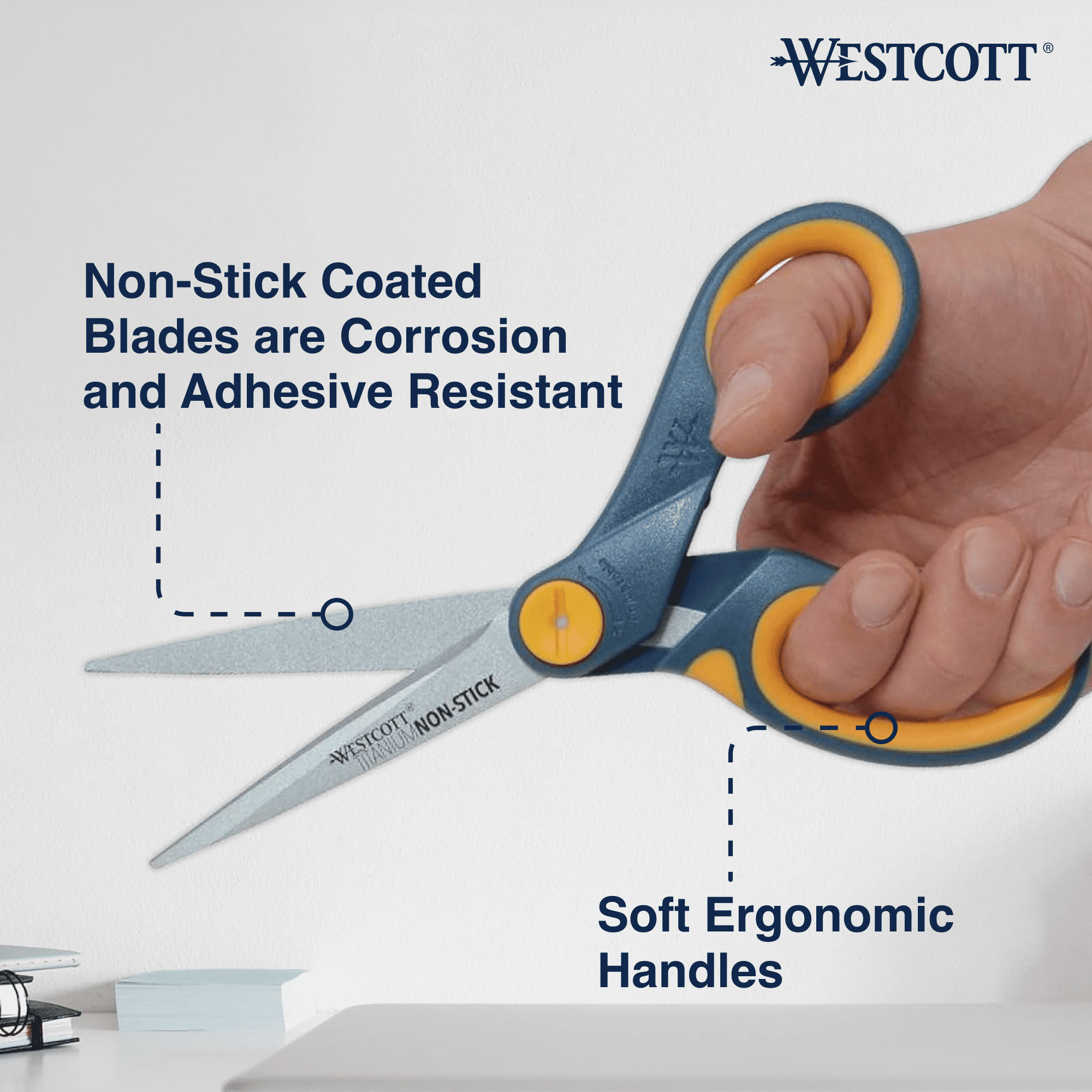 Westcott 8-Inch Titanium Non-Stick Scissors Set, Long-Lasting Blades, 6-Pack